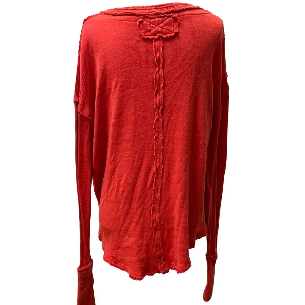 Free People We The Free Colby Tee Orange Slouchy Raw Hem Oversized Top Medium